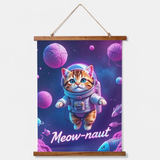 Meow-naut Wandteppich Mit Holzrahmen (Vorderseite)
