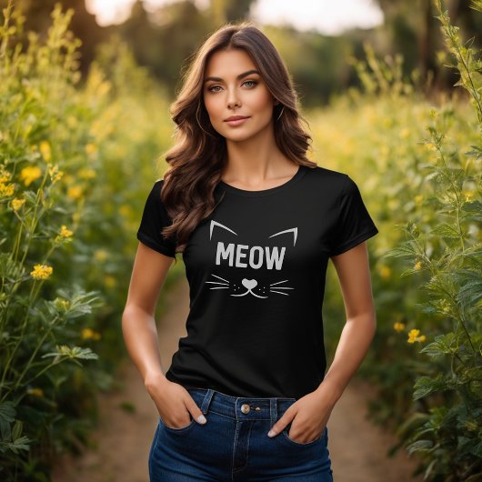 Meow Niedlich Cat Face Cartoon Graphic Tee Shirt
