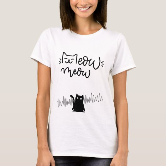 Meow Niedlich Cat Face Heartbeat T-Shirt (Vorderseite)