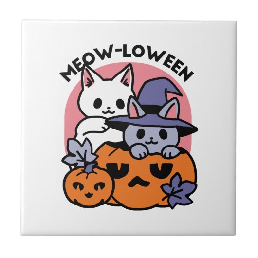 Meow - Niedliches Halloween Cat Design Fliese (Vorderseite)