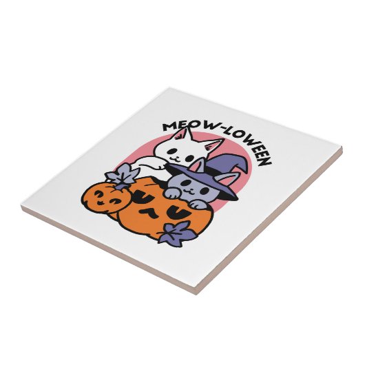 Meow - Niedliches Halloween Cat Design Fliese (Seite)
