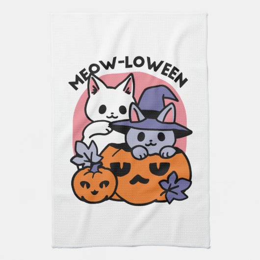 Meow - Niedliches Halloween Cat Design Geschirrtuch (Vertikal)