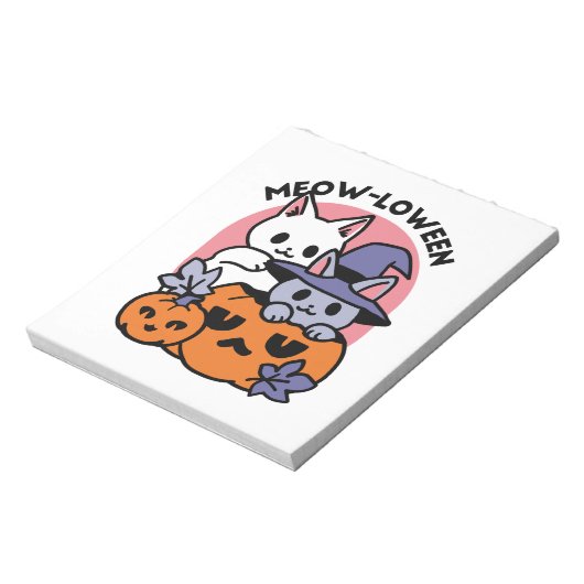 Meow - Niedliches Halloween Cat Design Notizblock (Rotiert)