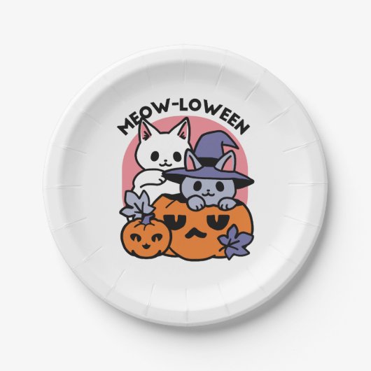 Meow - Niedliches Halloween Cat Design Pappteller (Vorderseite)