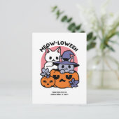 Meow - Niedliches Halloween Cat Design Postkarte (Stehend Vorderseite)