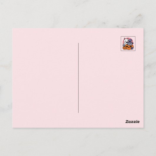 Meow - Niedliches Halloween Cat Design Postkarte (Rückseite)