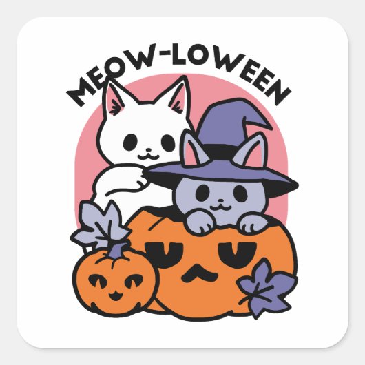 Meow - Niedliches Halloween Cat Design Quadratischer Aufkleber (Vorderseite)