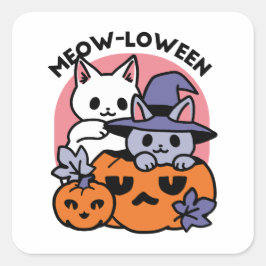 Meow - Niedliches Halloween Cat Design Quadratischer Aufkleber