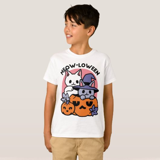 Meow - Niedliches Halloween Cat Design T-Shirt (Vorne ganz)