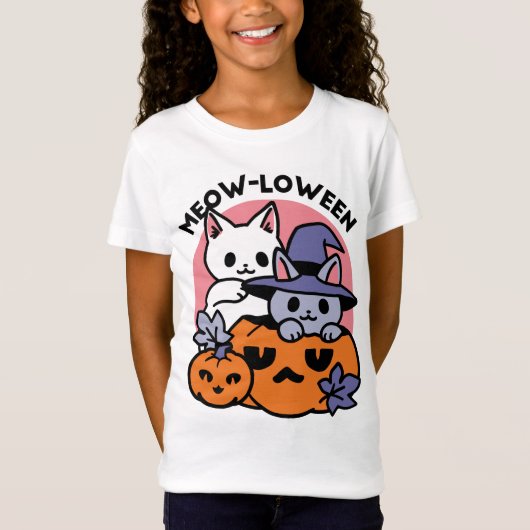 Meow - Niedliches Halloween Cat Design T-Shirt (Vorderseite)