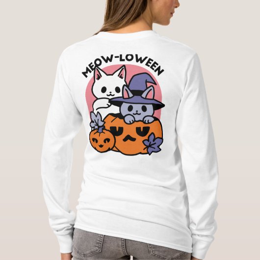 Meow - Niedliches Halloween Cat Design T-Shirt (Rückseite)