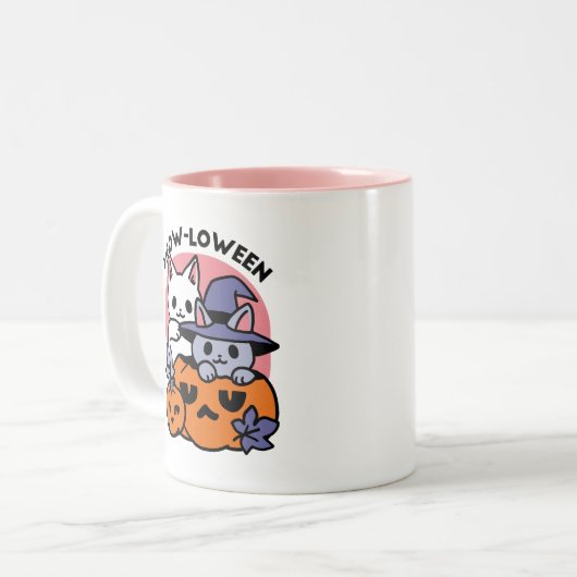 Meow - Niedliches Halloween Cat Design Zweifarbige Tasse (Vorderseite Links)