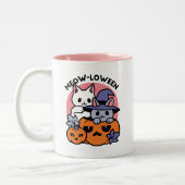 Meow - Niedliches Halloween Cat Design Zweifarbige Tasse (Links)