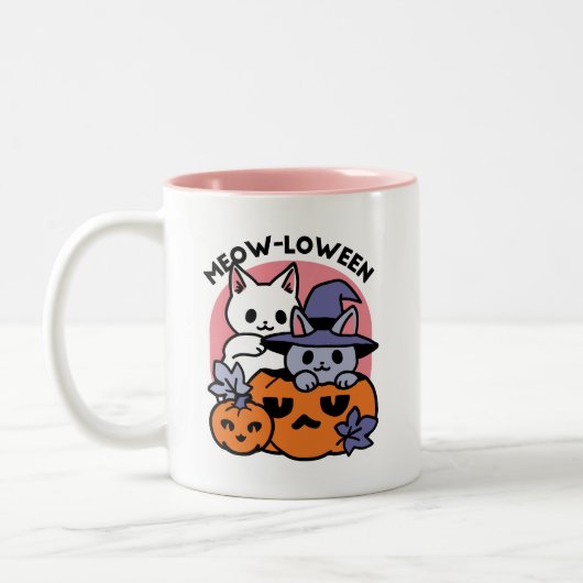 Meow - Niedliches Halloween Cat Design Zweifarbige Tasse (Links)