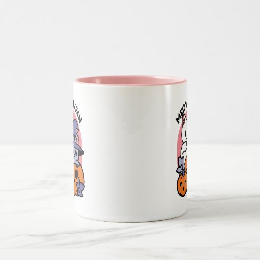 Meow - Niedliches Halloween Cat Design Zweifarbige Tasse (Mittel)