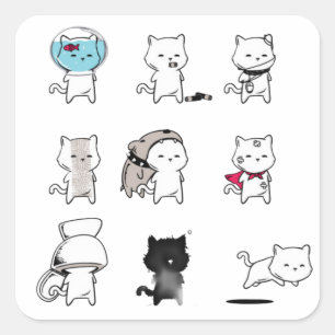 Meow Nine Lives Quadratischer Aufkleber