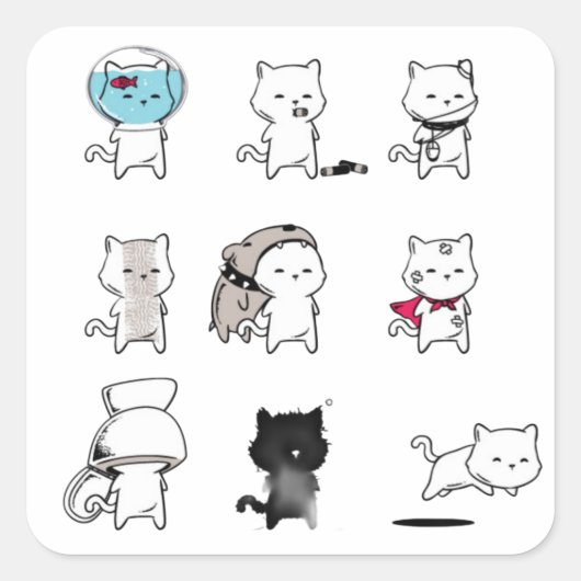 Meow Nine Lives Quadratischer Aufkleber (Vorderseite)