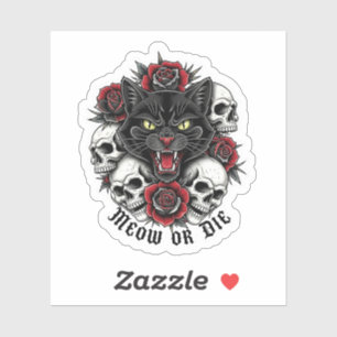 Meow oder Die - Gothic Cat mit Skullen und Rose Aufkleber