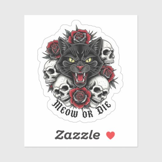 Meow oder Die - Gothic Cat mit Skullen und Rose Aufkleber (Blatt)
