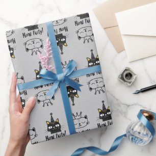Meow Party-Funny Black Cat Birthday-Niedlich Paw M Geschenkpapier