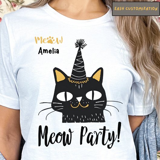 Meow Party-Funny Black Cat Birthday-Niedlich Paw M T-Shirt