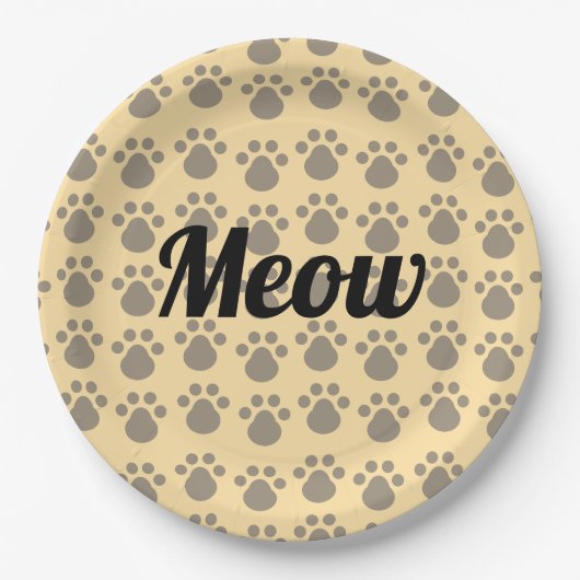 Meow, Paw Prints Pappteller (Vorderseite)