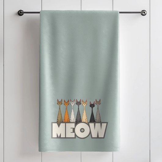 Meow Peeking Cats Funny Sage Green Cat Lover Print Badhandtuch Set