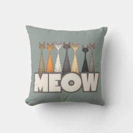 Meow Peeking Cats Sage Green Funny Cat Graphic Art Kissen