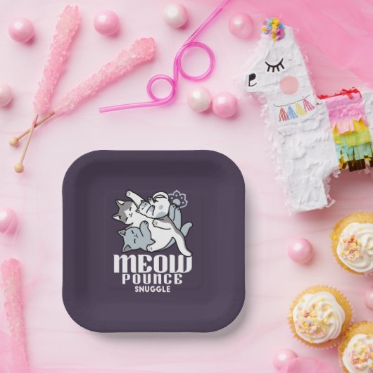 Meow Pounce Snuggle - Niedliche schlafende Katzen Pappteller (Party)