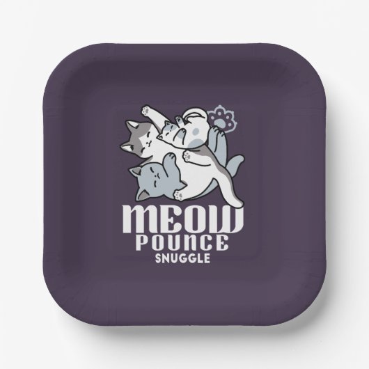 Meow Pounce Snuggle - Niedliche schlafende Katzen Pappteller (Vorderseite)