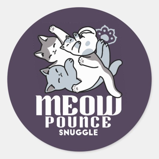 Meow Pounce Snuggle - Niedliche schlafende Katzen Runder Aufkleber (Vorderseite)