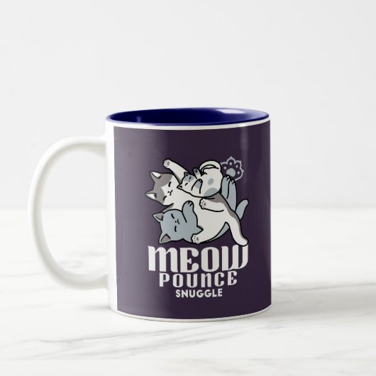 Meow Pounce Snuggle - Niedliche schlafende Katzen Zweifarbige Tasse (Links)