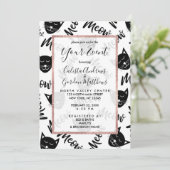 Meow Simple Modern Schwarz-weiß Cats Typografie Einladung (Stehend Vorderseite)