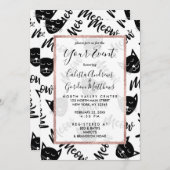 Meow Simple Modern Schwarz-weiß Cats Typografie Einladung (Vorne/Hinten)