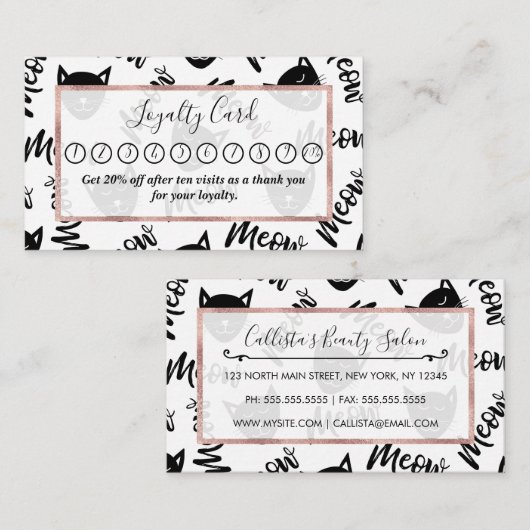 Meow Simple Modern Schwarz-weiß Cats Typografie Treuekarte (Vorne/Hinten)