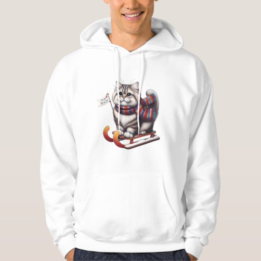 "Meow Snow Day! Cute Kitten on Sled with Scarf Hoodie (Vorderseite)