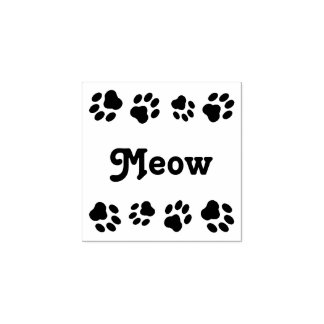 "Meow" Square Briefmarke aus Kautschuk mit Paw Pri Gummistempel