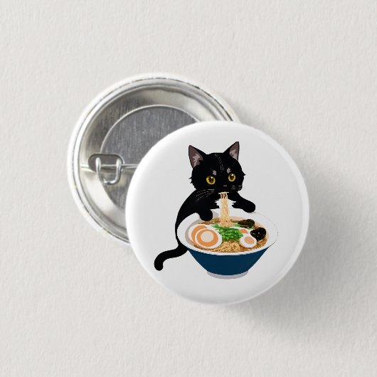 Meow-tastic Ramen Fest: Niedliches Cat-Abzeichen Button (Vorne & Hinten)