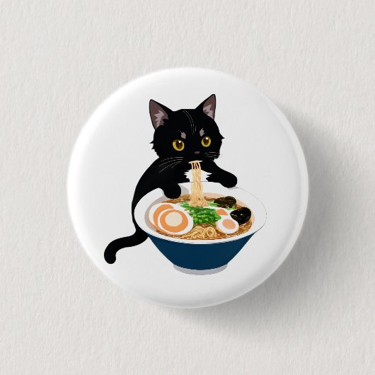Meow-tastic Ramen Fest: Niedliches Cat-Abzeichen Button (Vorderseite)