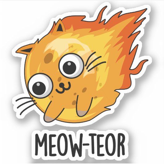 Meow-teor Funny Meteor Pun Aufkleber (Vorderseite)