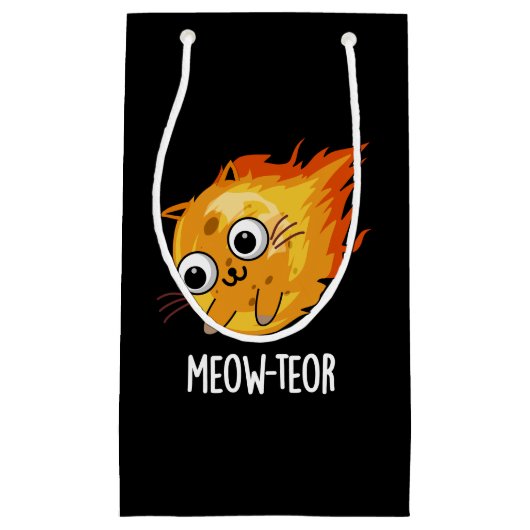 Meow-teor Funny Meteor Pun Dark BG Kleine Geschenktüte (Vorderseite)