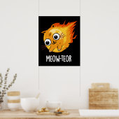 Meow-teor Funny Meteor Pun Dark BG Poster (Küche)