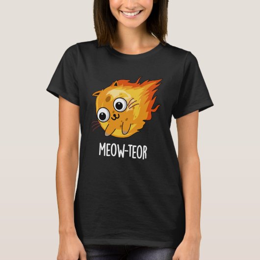 Meow-teor Funny Meteor Pun Dark BG T-Shirt (Vorderseite)