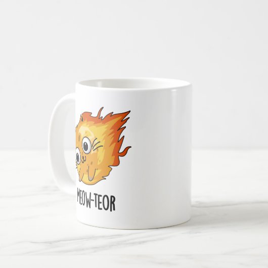 Meow-teor Funny Meteor Pun Kaffeetasse (Vorderseite Links)
