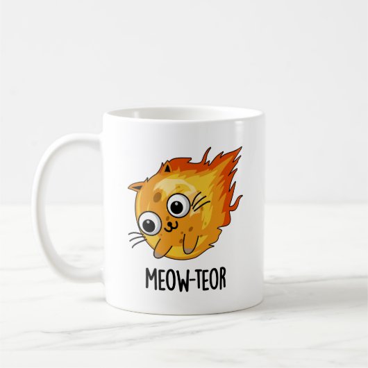 Meow-teor Funny Meteor Pun Kaffeetasse (Links)