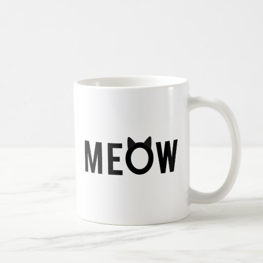 Meow, Textentwurf mit den Ohren der schwarzen Kaffeetasse (Rechts)