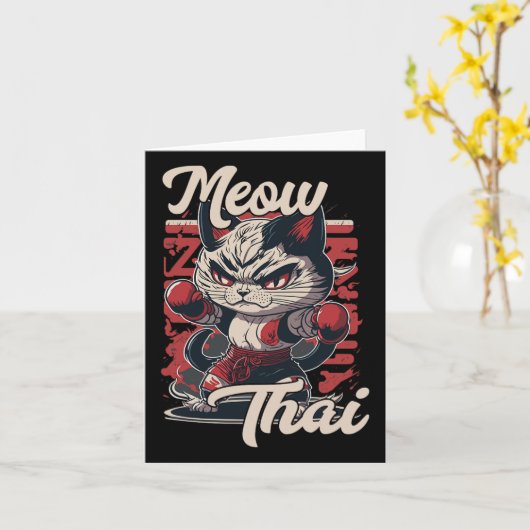 Meow Thai Kämpfer Kat Muay Thai Boxkatze für Männe Karte (Gelbe Blume)