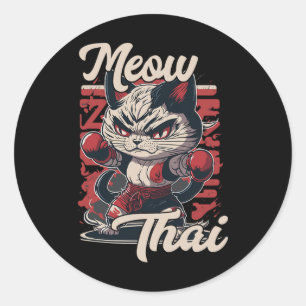 Meow Thai Kämpfer Kat Muay Thai Boxkatze für Männe Runder Aufkleber