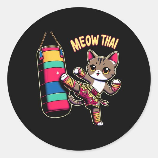 Meow Thai Muay Thai Cat Kickboxing For Men Women K Runder Aufkleber (Vorderseite)