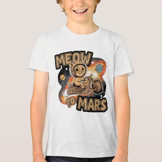 Meow to Mars - Funny Space Cat auf Motorrad Tri-Blend Shirt (Vorderseite)